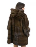 Fur jacket mahogany 50 horizontal mink and full leather with hood external pockets - Image 6
