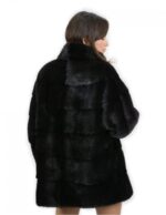 Schwarzes Nerzglockenfell 52 mit innenliegendem Kordelzugkragenkragen Koreanischer Ärmel 3/4 – Bild 6