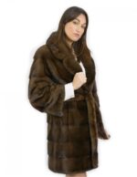 Cappotto pelliccia lungo 90 cm taglia 42 visone con cintura in pelliccia esterna e collo bavero