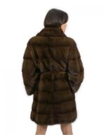 Cappotto pelliccia lungo 90 cm taglia 46 visone con cintura in pelliccia esterna e collo bavero