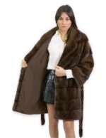 Cappotto pelliccia lungo 90 cm taglia 46 visone con cintura in pelliccia esterna e collo bavero
