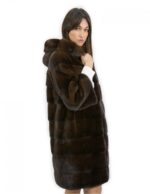 Cappotto pelliccia lungo 92 cm taglia 50 visone con cappuccio manica 3/4 e tasche esterne