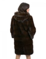 Cappotto pelliccia lungo 92 cm taglia 50 visone con cappuccio manica 3/4 e tasche esterne