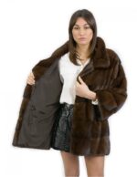 Mahogany mink bell fur 46 with inner drawstring waist Korean neck sleeve 3/4 - Image 7