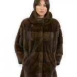 Pelliccia a campana visone mogano 50 con coulisse interna vita collo coreana manica 3/4