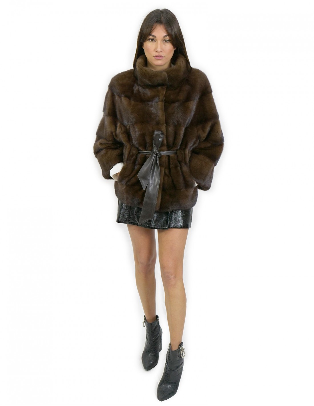 Jacket 62 cm size 48 demi horizontal mink with inner leather belt and Korean collar external pockets - Image 5