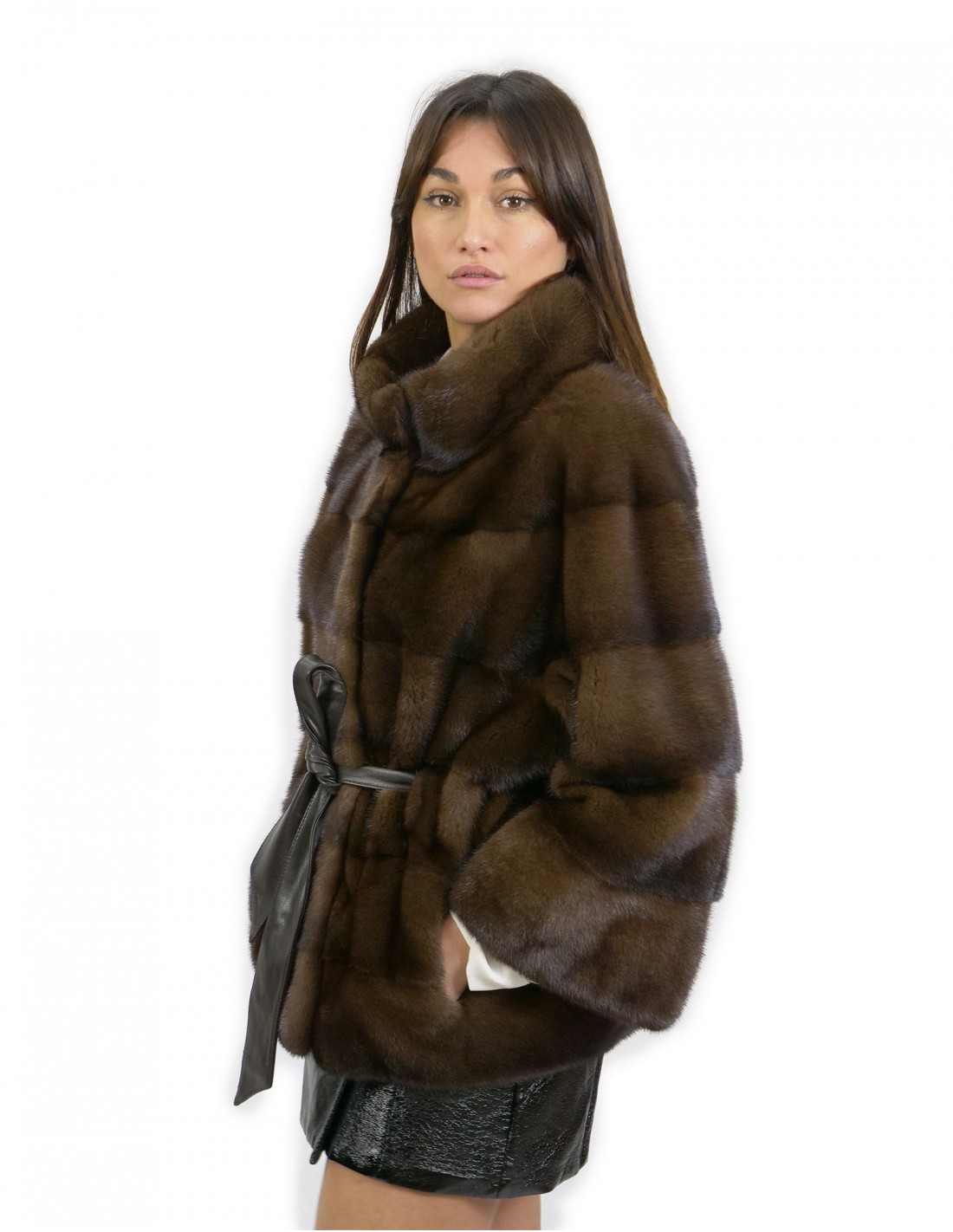 Jacket 62 cm size 48 demi horizontal mink with inner leather belt and Korean collar external pockets - Image 4