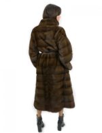 Coat 120 cm demi 48 with mink fur leather belt with long sleeves horizontal collar - Image 6