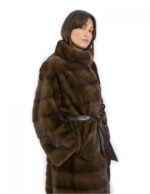 Cappotto 120 centimetri demi 50 con cintura pelle pelliccia visone con manica lunga orizzontale collo pistagna