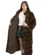 Cappotto 120 centimetri demi 50 con cintura pelle pelliccia visone con manica lunga orizzontale collo pistagna