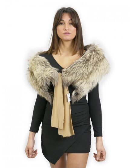 Stola in pelliccia di volpe scollo omerale beige con sciarpa da allacciare accessorio