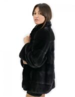 Jackengröße 46 Pelz Nerz horizontal Koreanischer Kragen schwarzer Ärmel 3/4 lang 70 cm – Bild 4