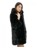 Jackengröße 44 lang 88 cm Fell Nerz horizontal Kapuze schwarz Ärmel 3/4 – Bild 3