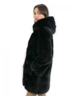 Jackengröße 46 lang 88 cm Fell Nerz horizontal Kapuze schwarz Ärmel 3/4 – Bild 4