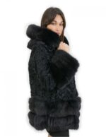 Persische Pelzjacke mit Fuchseinsätzen in Größe 50 Bänder mit Kapuze und langen Ärmeln – Bild 2