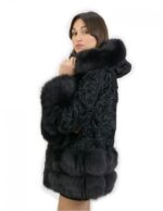 Persische Pelzjacke mit Fuchseinsätzen in Größe 50 Bänder mit Kapuze und langen Ärmeln – Bild 3