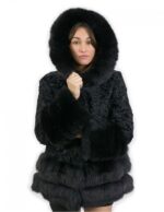 Persische Pelzjacke mit Fuchseinsätzen in Größe 50 Bänder mit Kapuze und langen Ärmeln