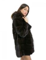 80 см длина красное дерево капюшон куртка размер 48 горизонтальный норковый мех с кожаным ремнем внешние карманы — изображение 4