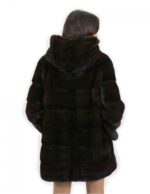 80 см длина красное дерево капюшон куртка размер 48 горизонтальный норковый мех с кожаным ремнем внешние карманы — изображение 6