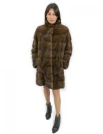 Korean scanbrown collar coat 90 cm long size 48 horizontal mink fur external pockets - Image 5