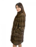 Korean scanbrown collar coat 90 cm long size 48 horizontal mink fur external pockets - Image 3