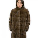 Cappotto collo coreana scanbrown lungo 90 cm taglia 50 pelliccia di visone orizzontale tasche esterne