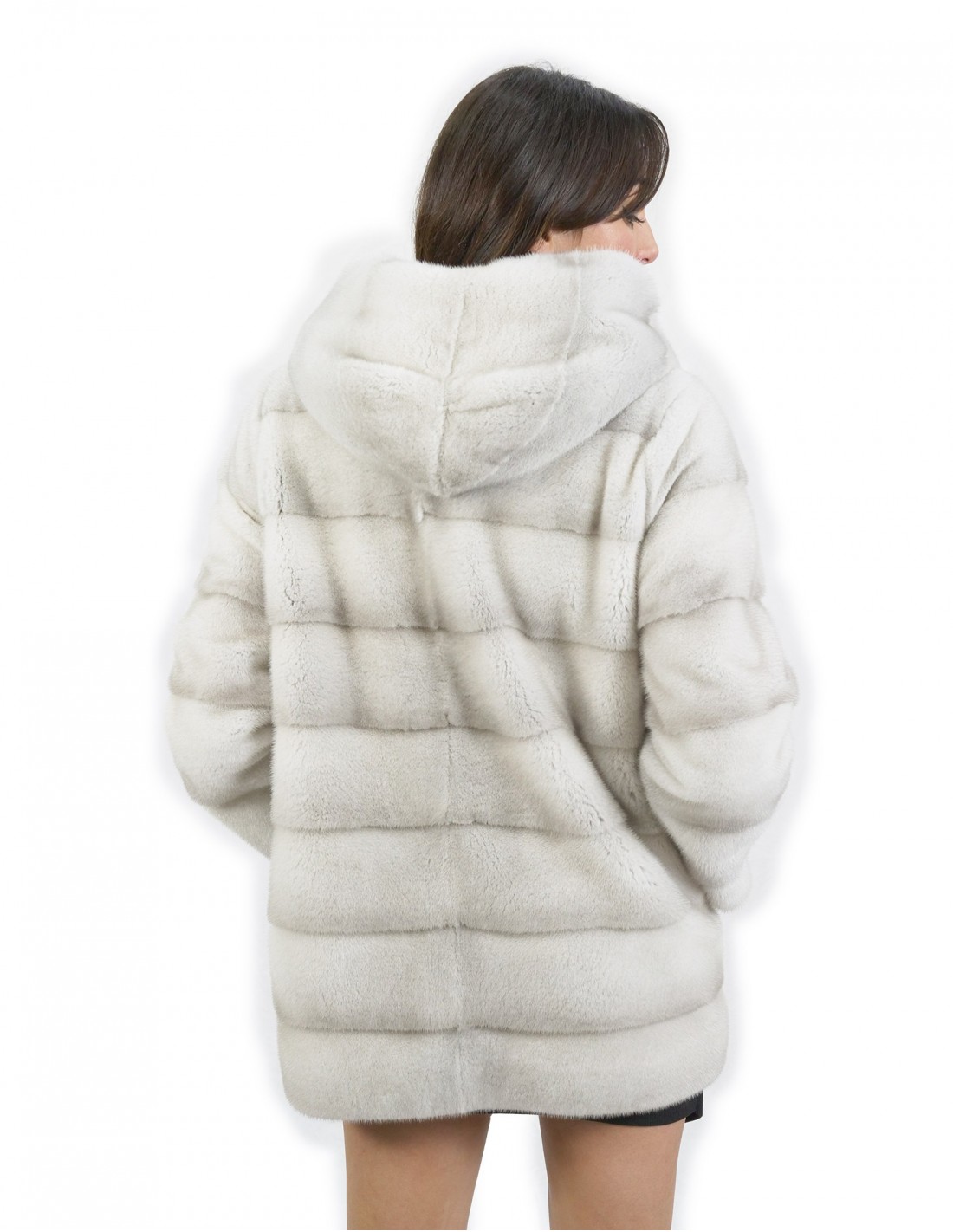 Белый фиолетовый жакет размер 50 горизонтальный норка мех застежка-молния внешние карманы — изображение 6