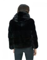Giacca corta nero in pelliccia di visone orizzontale 42 manica 3/4 cappuccio tasche esterne