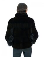 Short mahogany jacket in horizontal mink fur 42 sleeves 3/4 pistachio collar external pockets - Image 6