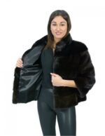 Short mahogany jacket in horizontal mink fur 42 sleeves 3/4 pistachio collar external pockets - Image 7