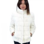 Giacca corta bianco in pelliccia di visone orizzontale 44 manica 3/4 collo pistagna tasche esterne