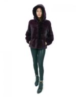 Горизонтальная норковая шуба Burgundy 42 с эластичными манжетами, капюшоном, внешними карманами — изображение 5