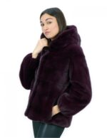 Горизонтальная норковая шуба Burgundy 42 с эластичными манжетами, капюшоном, внешними карманами — изображение 3