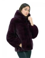 Горизонтальная норковая шуба Burgundy 42 с эластичными манжетами, капюшоном, внешними карманами — изображение 4