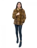 Jacket size 42 long 70 cm golden fur mink horizontal hood sleeve 3/4 - Image 5