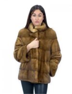 Giacca taglia 42 lunga 70 centimetri golden pelliccia visone orizzontale cappuccio manica 3/4