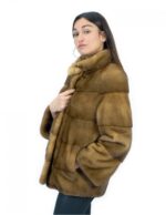 Jacket size 42 long 70 cm golden fur mink horizontal hood sleeve 3/4 - Image 3