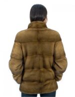 Jacket size 42 long 70 cm golden fur mink horizontal hood sleeve 3/4 - Image 6