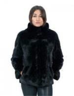 Giacca corta in pelliccia black di visone orizzontale 42 manica 3/4 collo pistagna tasche esterne