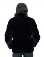 Kurze Jacke aus schwarzem horizontalem Nerzfell 42 Ärmel 3/4 Pistazienkragen Außentaschen – Bild 6