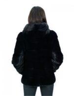 Giacca cappuccio visone orizzontale nero 46 coulisse fondo manica lunga chiusura ganci e tasche