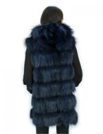 Fox fur vest 50 and blue leather zip closure and outer fur hood - Image 6