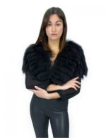 Schwarzes Lapinfell Cape Größe 46 in horizontaler Verarbeitung 40 cm hoch