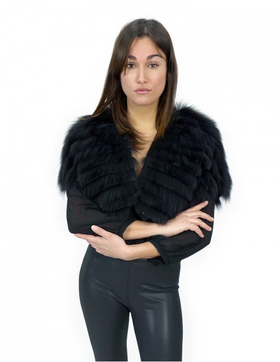 Schwarzes Lapinfell Cape Größe 46 in horizontaler Verarbeitung 40 cm hoch – Bild 1