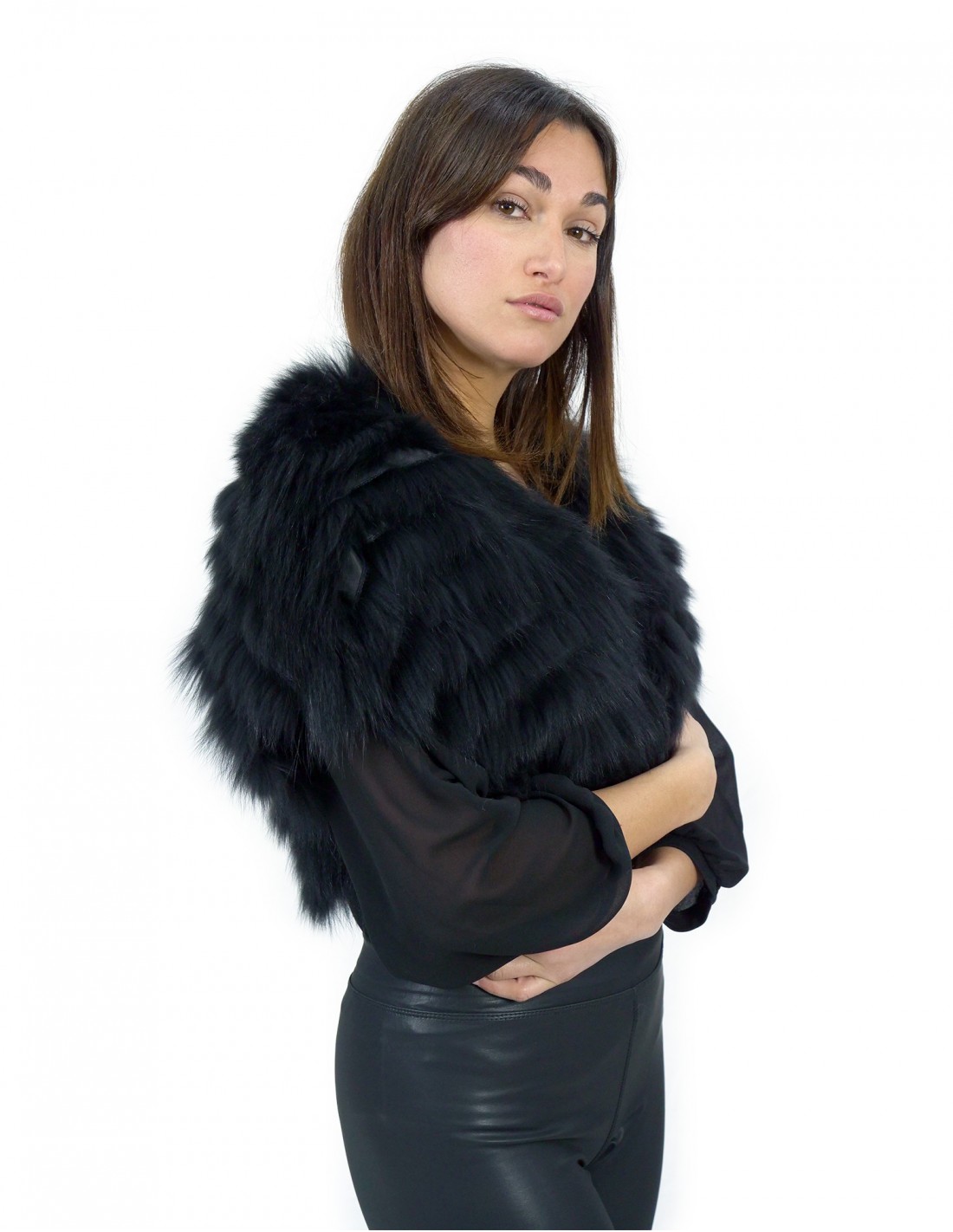 Schwarzes Lapinfell Cape Größe 46 in horizontaler Verarbeitung 40 cm hoch – Bild 3