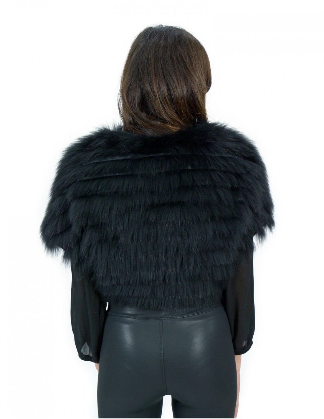 Schwarzes Lapinfell Cape Größe 46 in horizontaler Verarbeitung 40 cm hoch – Bild 5