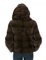 Giacca corta in pelliccia scanbrown di visone orizzontale 46 manica lunga cappuccio tasche esterne