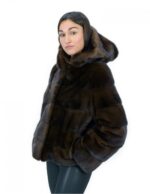 Short jacket in horizontal mink mahogany fur 42 sleeves long hood external pockets - Image 3