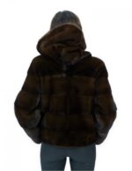 Short jacket in horizontal mink mahogany fur 42 sleeves long hood external pockets - Image 6