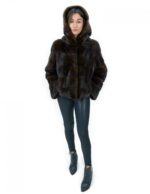 Short jacket in horizontal mink mahogany fur 46 sleeves long hood external pockets - Image 5